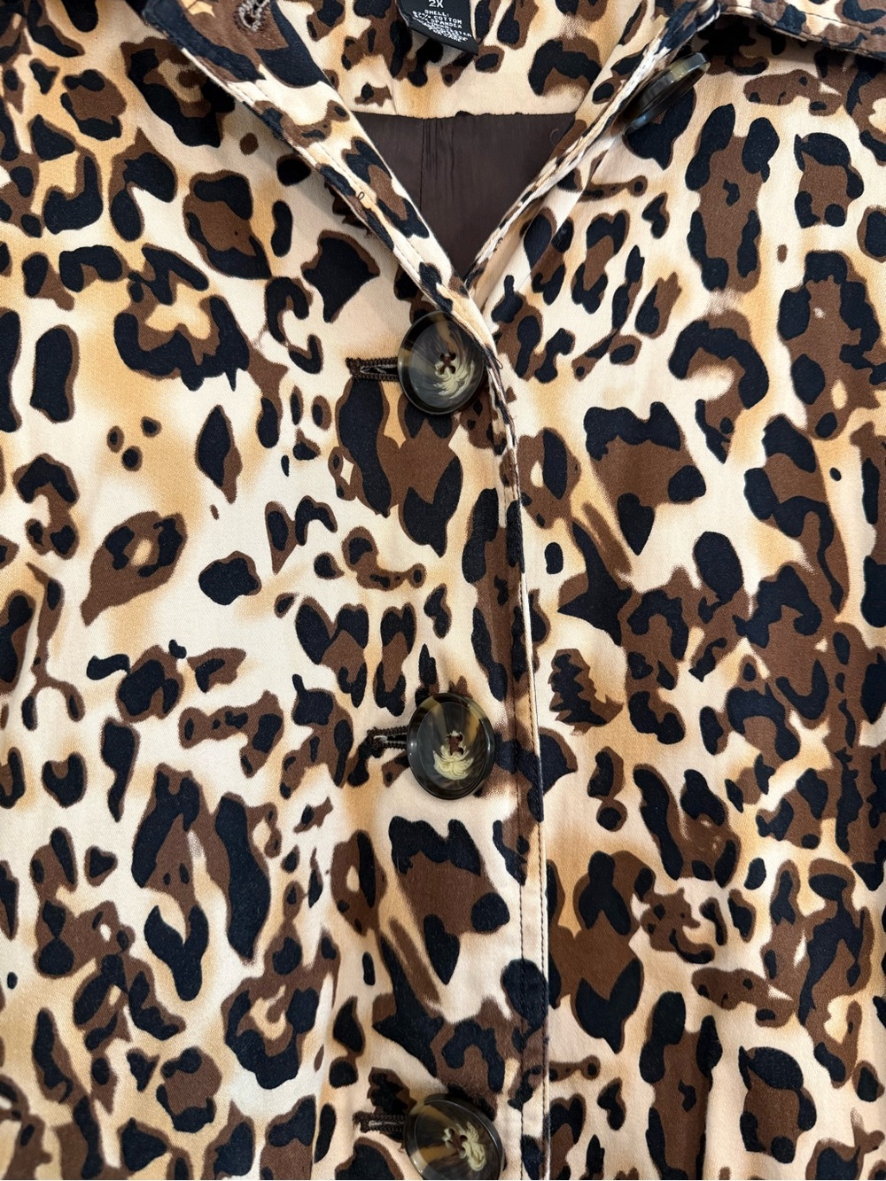 Ashley Stewart Leopard Print Long Button Jacket Size 2X Cotton Career Chic - Picture 6 of 11